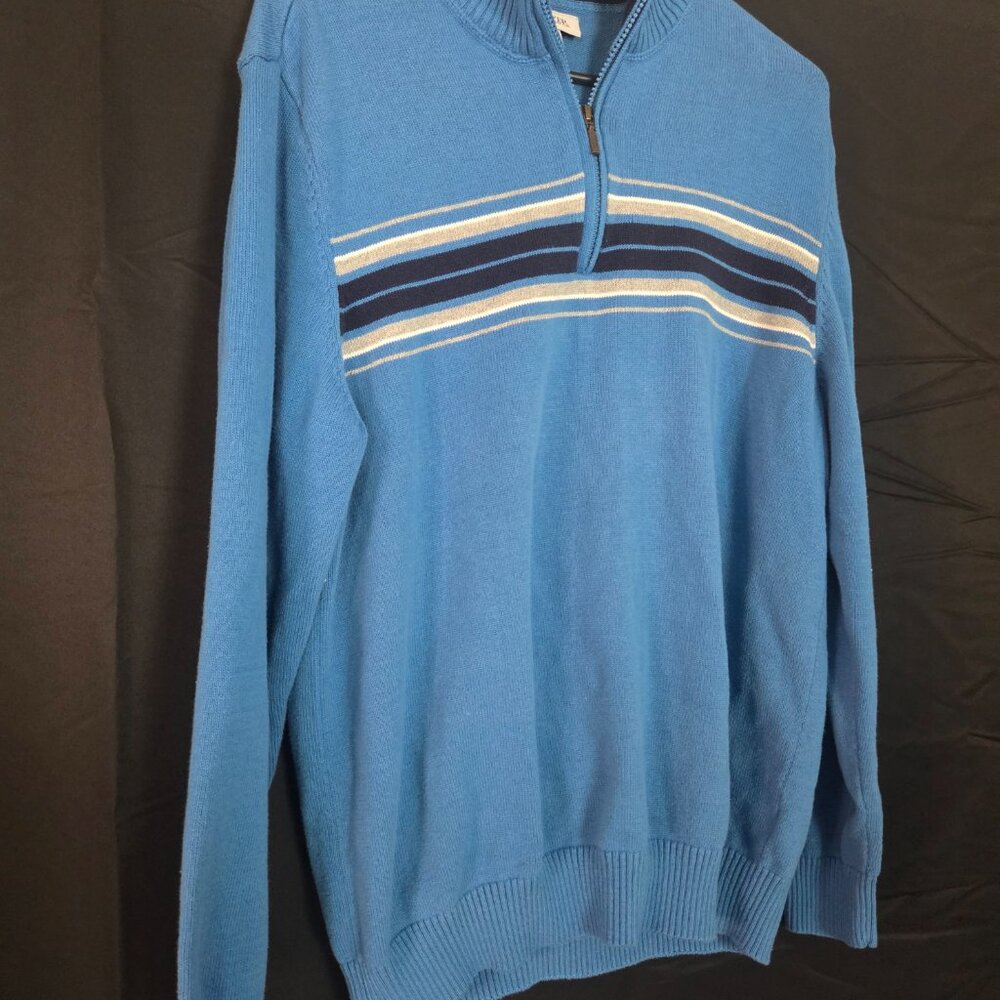 Sun River Mens Quarter Zip Soft Knit Blue Stripe Sweater Size Large - Picture 3 of 6